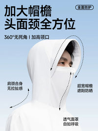 Jienilamo Unisex UPF100+ Ice Silk Sun Protection Jacket with Large Brim Hood
