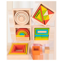 Montessori Beechwood Geometric Rainbow Stacking Blocks for Early Education