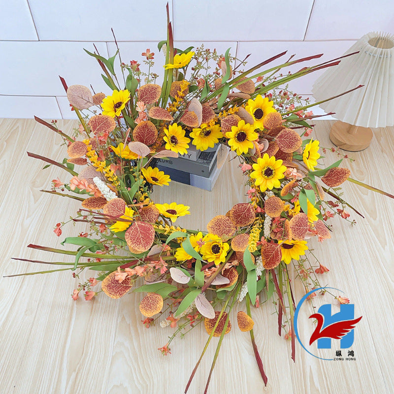 Artificial Eucalyptus and Chrysanthemum Wreath for Autumn Festival Decor