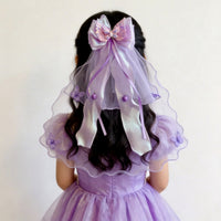 Girls' Princess Veil Hair Clip with Bow and Crown for Birthday Parties