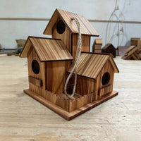 Wooden Bird Nest Box for Parrots and Small Birds, Outdoor Breeding House, 3-Room Design
