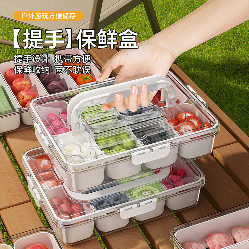 Portable Divided Salad Container with Lid and Handle for Refrigerator Storage and Picnics