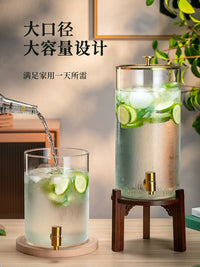 Large Capacity Cold Water Dispenser with Faucet, High Temperature Resistant Glass Beverage Bucket for Home and Commercial Use