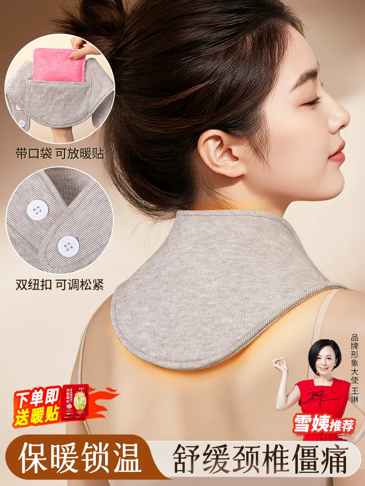 Neck Warmer with Pockets and Adjustable Buttons for Shoulder and Cervical Spine Support
