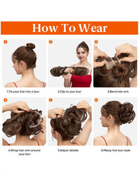 Curly Hair Bun Extension with Bendable Metal Wire Comb for Women