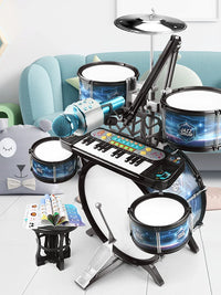 Kids' 5-Drum Jazz Drum Set with Electronic Keyboard or Guitar for Beginners 3-6 Years Old