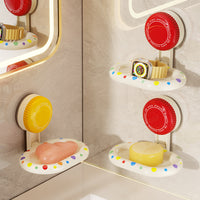 Polka Dot Wall-Mounted Soap Dish with Suction Cup, Drainable, No-Drill Installation