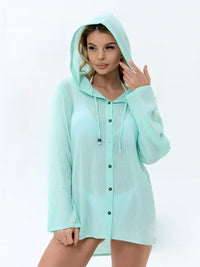 Women's Hooded Beach Cover-Up Shirt Dress UV Protection
