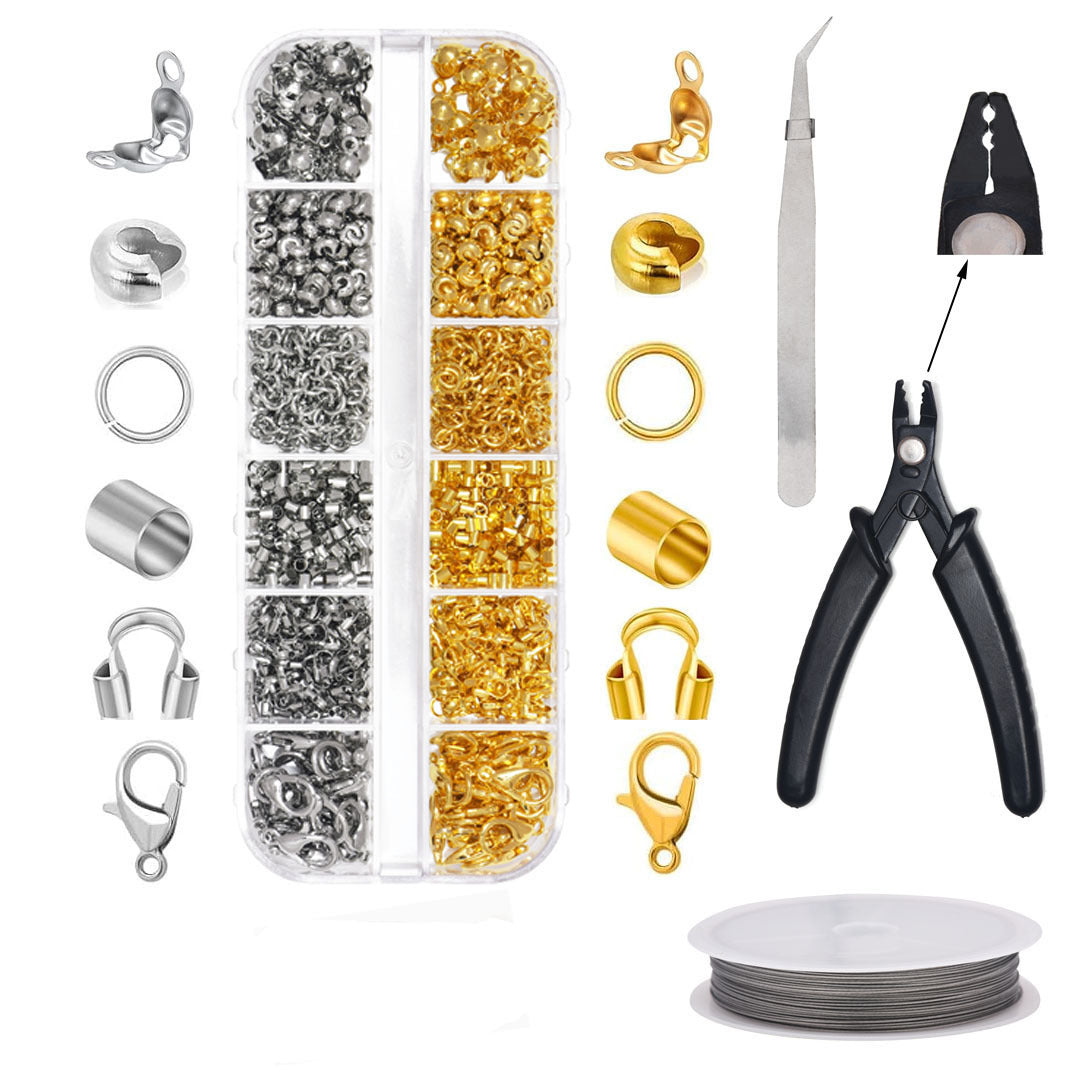 1200Pcs Crimp Beads with Crimping Pliers and Steel Wire for DIY Jewelry Making