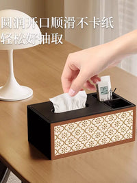 Luxury Retro Leather Tissue Box with Remote Control Storage