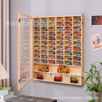 Wooden Multi-Grid Display Shelf for Diecast Cars & Blind Box Toys, Wall-Mounted Storage Organizer with Dust Cover Option
