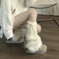 Women's Winter Plush Bowknot Leg Warmers Faux Mink Velvet Japanese Sweet Cool Stacked Socks