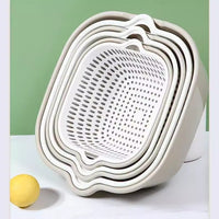 8-Piece Food Grade Double-Layer Drain Basket Set for Washing Vegetables and Fruits, Thickened Kitchen and Living Room Use