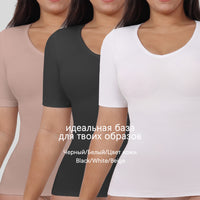Women's V-Neck Slimming T-Shirt with Waist Cinch, Short Sleeve Body Shaper Undershirt