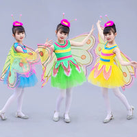 Kids' Butterfly Dance Costume for Girls - Yellow Tulle Performance Dress