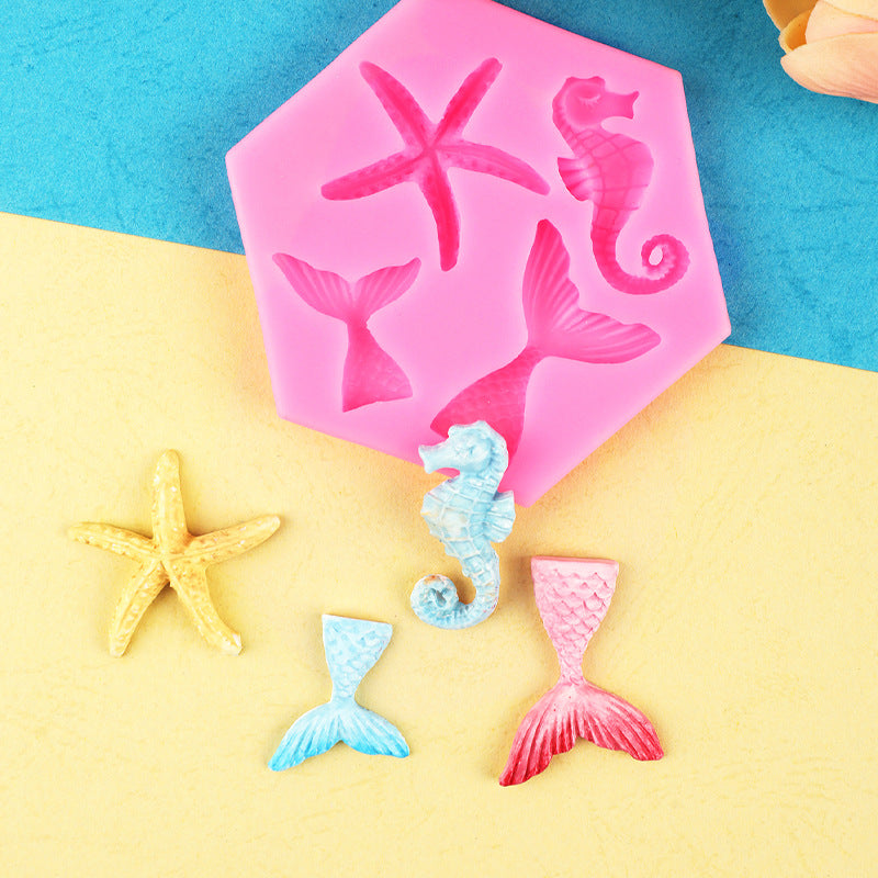 Mermaid Tail, Starfish, Shell Silicone Mold for Cake Decorating, Fondant, Mousse, Chocolate, Resin Crafts