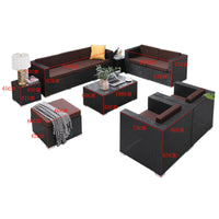 Outdoor Rattan Sectional Sofa Set with Coffee Table for Patio Balcony Hotel Office