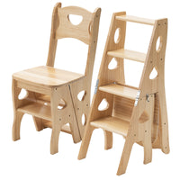 Solid Wood Folding Ladder Chair, 4-Step Multi-functional Step Stool for Home and Indoor Use