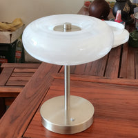 Creative Donut Shaped Table Lamp with Glass Shade and Metal Stand, Modern Minimalist Bedroom Bedside Desk Lamp