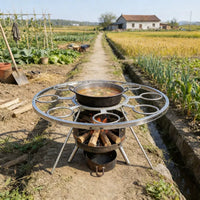 Rotating Firewood Rack with Hot Pot Stand for Outdoor BBQ and Heating