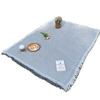 French Style Outdoor Picnic Blanket with Tassels, Thickened Double-Sided Camping Mat for Photography