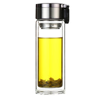 Double-Layer Borosilicate Glass Tea Infuser Bottle with Handle for Office and Business Gifts