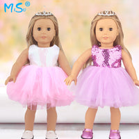18-inch Doll Clothes Princess Dress Summer Sequin Purple Mesh Puffy Skirt Set for American Girl Dolls