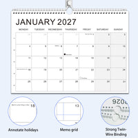 2026-2027 18-Month Wall Calendar A4 Black and White