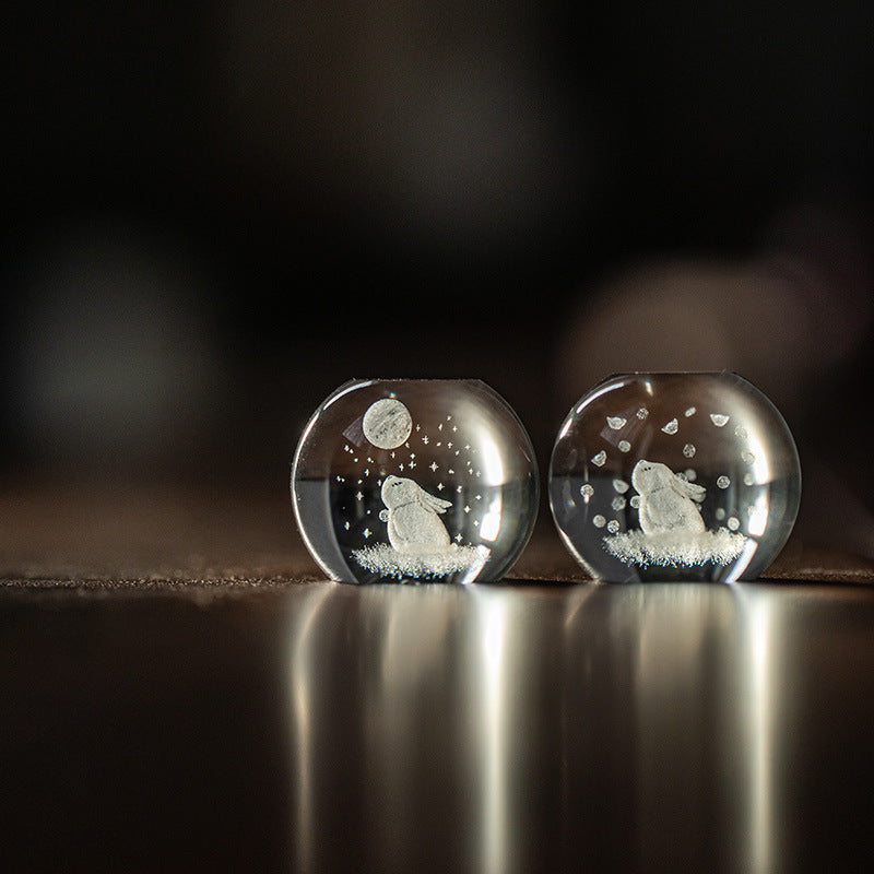 Glass Moon Rabbit Lid Holder Tea Pet for Gaiwan Teapot