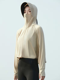 Women's Ice Silk Sun Protection Jacket with Hood and Black Visor, UV Protection Breathable Outdoor Coat
