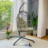 Xinningju Foldable Rattan Swing Chair for Indoor/Outdoor Use, Modern Minimalist Balcony Leisure Hanging Chair