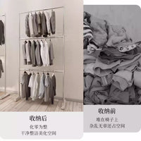 Stainless Steel Double/Triple Layer Garment Rack with Wheels, Adjustable Height Floor-Standing Clothes Hanger