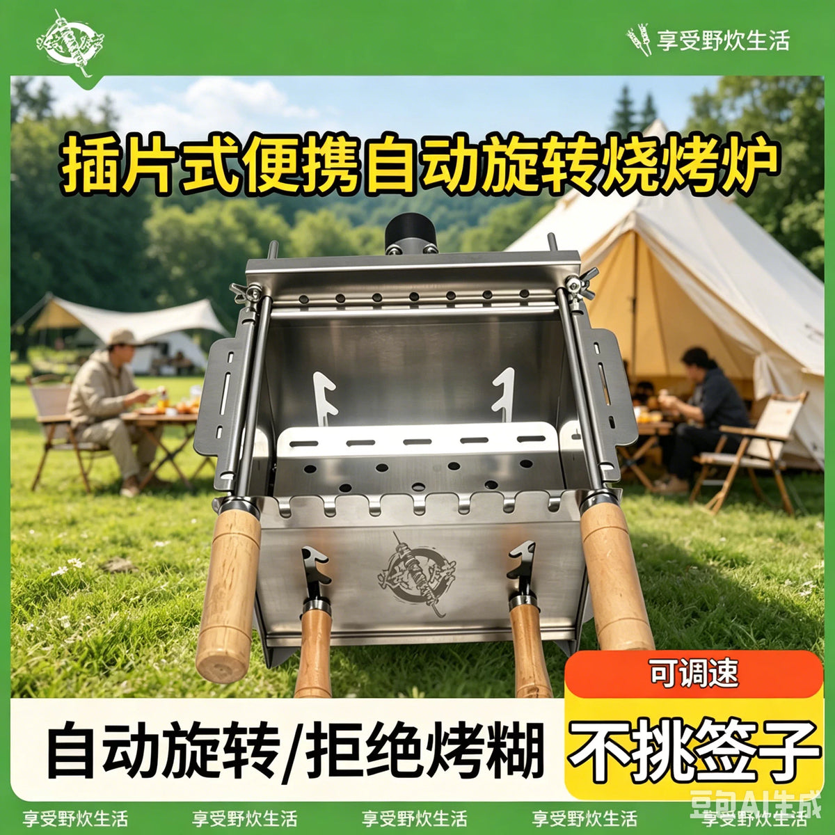 Stainless Steel Automatic Rotating BBQ Grill for Skewers and Fish