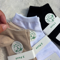 Unisex Organic Combed Cotton Low Cut Ankle Socks, 3 Pairs Pack