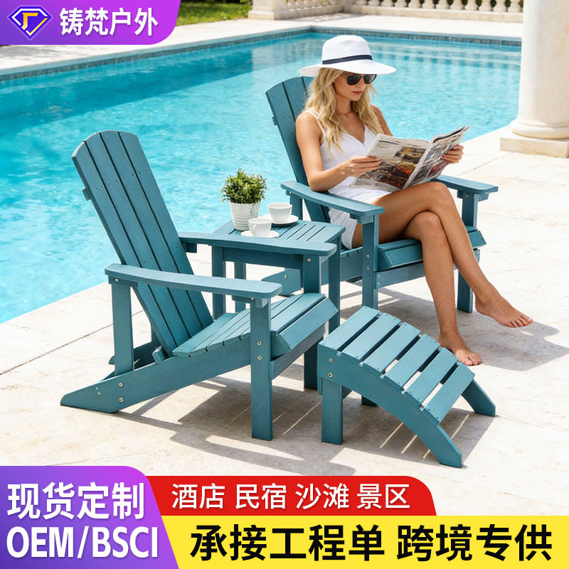 Outdoor Folding Adirondack Chair with Ottoman, Weather-Resistant Plastic Wood for Garden Patio Beach