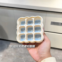 Creative 9-Grid Silicone Ice Cube Tray with Lid, Food-Grade Stackable Ice Box for Home Use, Biscuit Shape Ice Mold