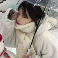 Japanese Style Solid Color Scarf for Autumn/Winter, Soft Warm Fashionable Double-Sided Knit Neck Warmer for Students