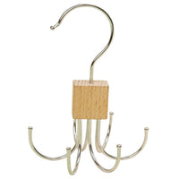 Multi-functional Wooden Scarf and Tie Hanger with 6 Hooks for Closet Organization