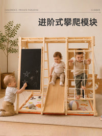 Wooden Indoor Climbing Frame with Slide, Swing, and Blackboard for Kids