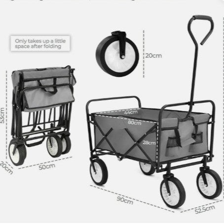 Foldable Outdoor Utility Wagon with Telescopic Handle for Camping, Gardening, Fishing, and Beach