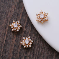 Gold-Plated Snowflake Zircon Flower Core Charms for DIY Hairpins Earrings Tassels
