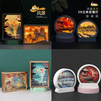 3D Paper Carving Night Light Shadow Box Lamp - Creative Ancient Style Gift for Festivals
