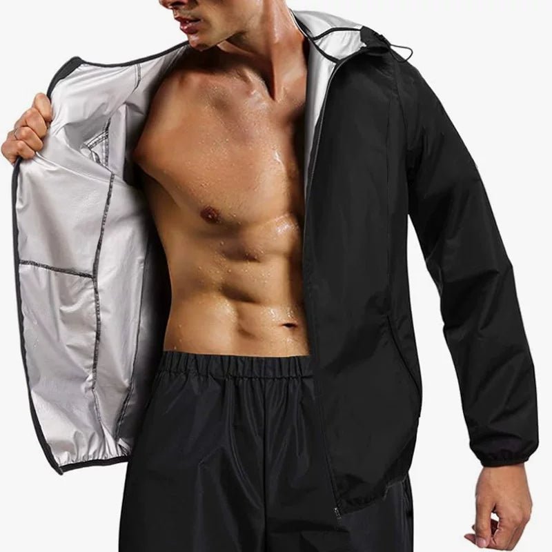 Men's Sweat Sauna Suit with Zipper Jacket for Workout and Fitness
