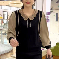 Women's Long Sleeve Doll Collar T-Shirt Plus Size Slimming Top for Spring/Autumn