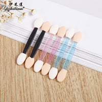 Portable 10-Piece Eyeshadow Brush Set with Latex Sponge Applicators and Lip Brush
