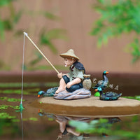 Chinese Style Fishing Old Man Figurine for Micro Landscape Aquarium Decor