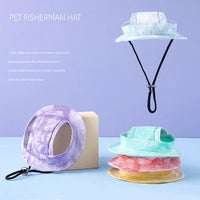 Cute Cat Dog Sun Hat with Ear Holes, Pet Summer Fisherman Cap for Photoshoot