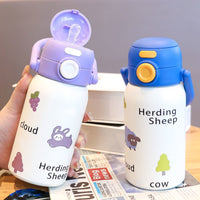 Cute Cartoon 316 Stainless Steel Insulated Water Bottle for Kids with Straw, Leak-Proof Portable Design