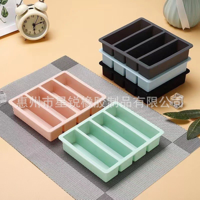 Silicone Ice Cube Tray with Lid, 4-Grid Food Storage Container, Freezer Tray for Baby Food and Broth