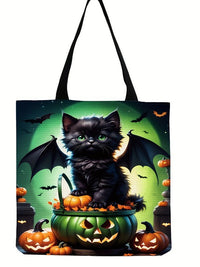 Halloween Cat Pumpkin Ghost Large Capacity Tote Bag for Men and Women